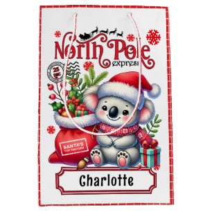 Sac Cadeau Moyen Cute Koala Chirstmas Nom personnalisé