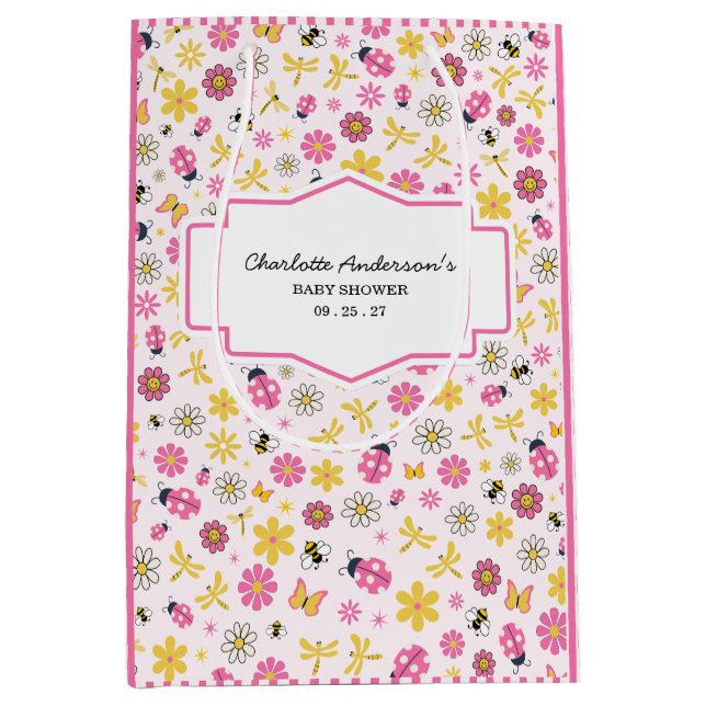 Sac Cadeau Moyen Cute Ladybug Pink Girl Baby Shower (Devant)