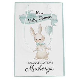 Sac Cadeau Moyen Cute lapin farci avec Baby shower Turquoise de bal