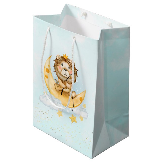 Sac Cadeau Moyen Cute Lion Pêche sur l'aquarelle de la lune (Devant Angle)
