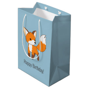 Sac Cadeau Moyen Cute Little Fox Anniversaire bleu