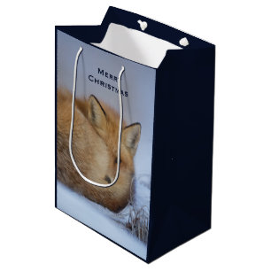 Sac Cadeau Moyen Cute Little Fox Curling Up Winter Photo