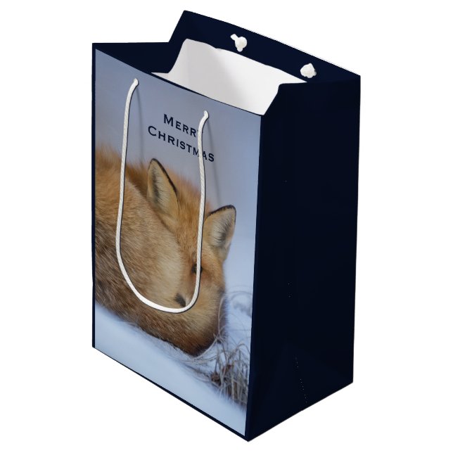 Sac Cadeau Moyen Cute Little Fox Curling Up Winter Photo (Devant Angle)