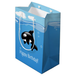 Sac Cadeau Moyen Cute Little Orca Whale en Océan Anniversaire