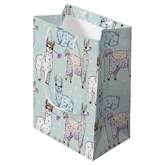 Sac Cadeau Moyen Cute Llama Motif Pois (Devant Angle)