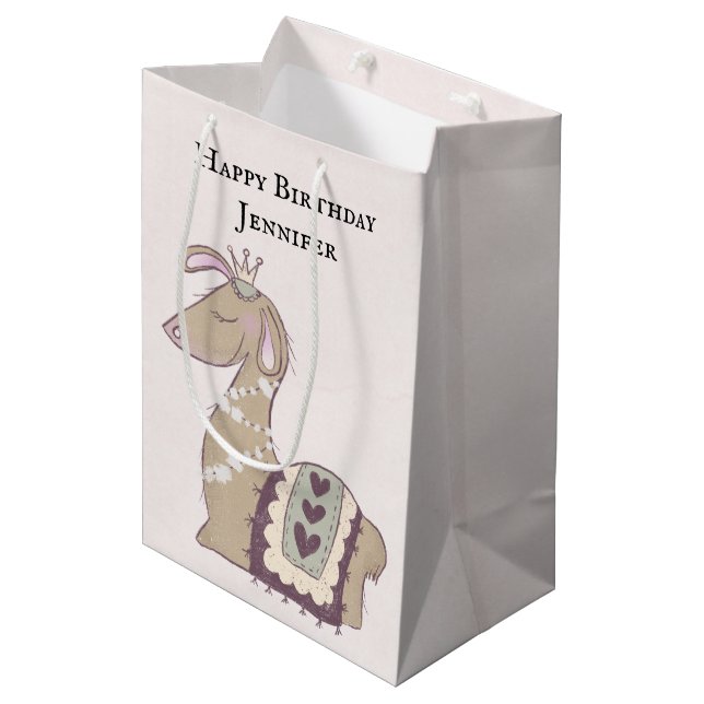 Sac Cadeau Moyen Cute Llama Princess portant un anniversaire de la  (Devant Angle)