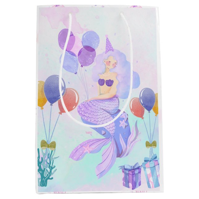 Sac Cadeau Moyen Cute Mermaid Birthday Party (Devant)