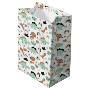 Sac Cadeau Moyen Cute Mint Green Dinosaur Motif