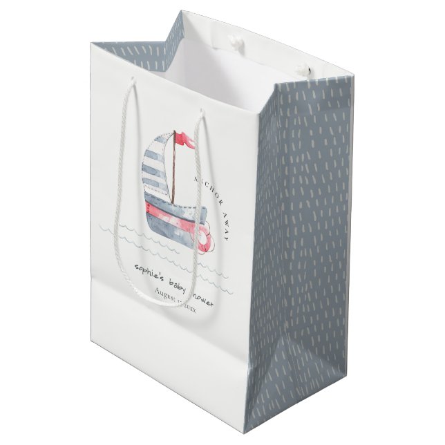 Sac Cadeau Moyen Cute Nautical Pastel Rouge Bleu Baby shower de voi (Devant Angle)