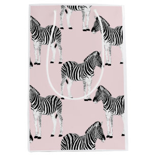 Sac Cadeau Moyen Cute Noir Blanc Zèbre Animal Rose Design