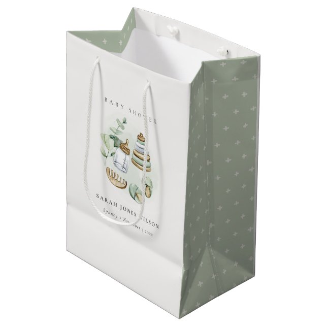 Sac Cadeau Moyen Cute Nursery Essential Baby shower vert feuille (Devant Angle)