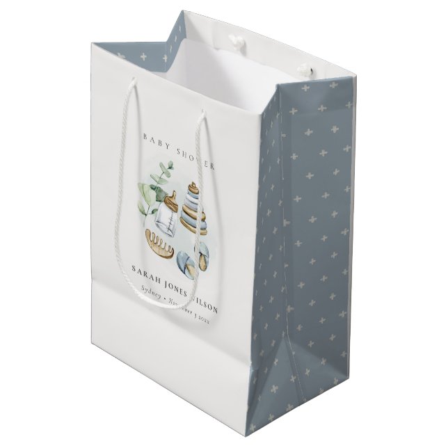 Sac Cadeau Moyen Cute Nursery Essential Leafy Blue Boy Baby shower (Devant Angle)