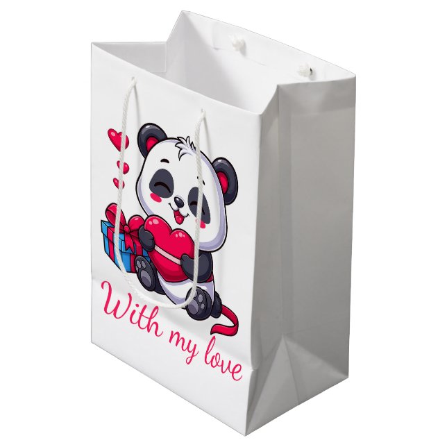 Sac Cadeau Moyen Cute Panda Hugging Heart (Devant Angle)