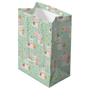 Sac Cadeau Moyen Cute Pastel Aqua Turquoise Party Llama Kids