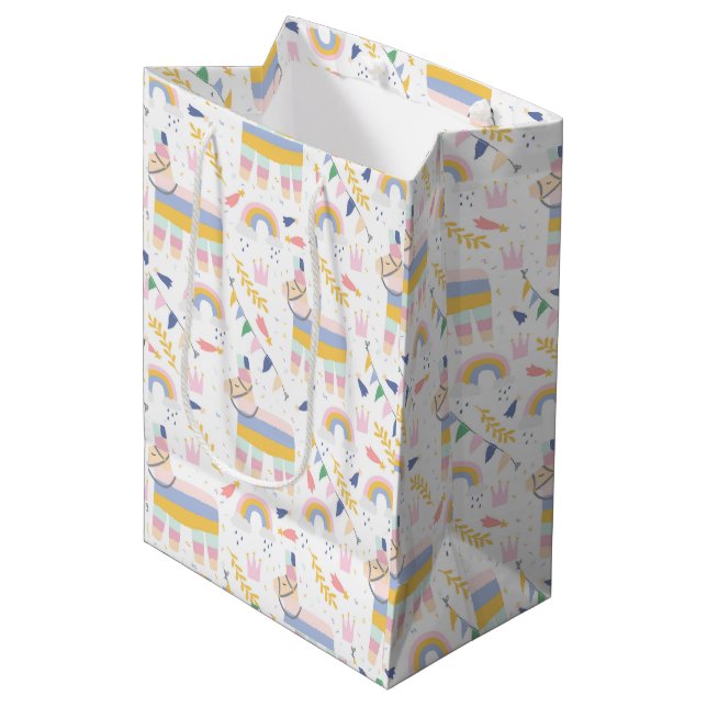 Sac Cadeau Moyen Cute Pastel Llamas et Baby shower Rainbows (Devant Angle)