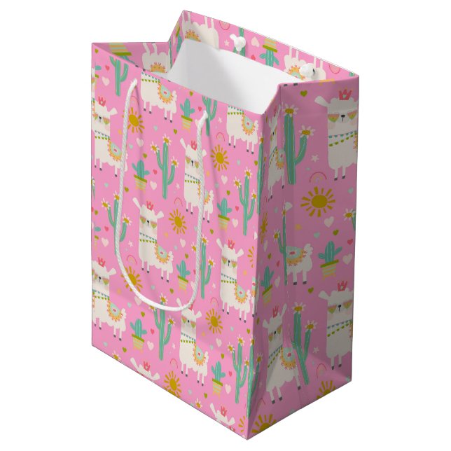 Sac Cadeau Moyen Cute Pastel Pink Party Llama Cadeau pour enfants (Devant Angle)
