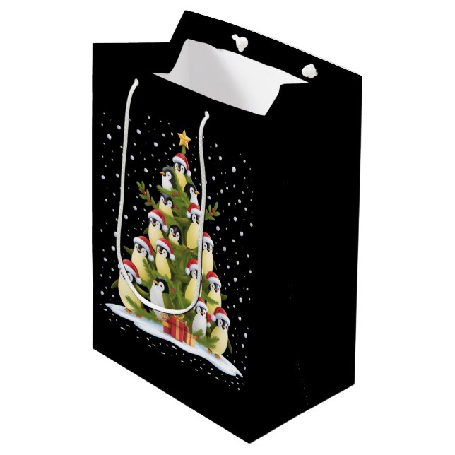 Sac Cadeau Moyen Cute Penguin Christmas Tree Funny Holiday (Devant Angle)