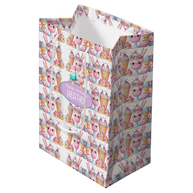 Sac Cadeau Moyen Cute Personnalisée IcePop été Anniversaire Filles (Devant Angle)
