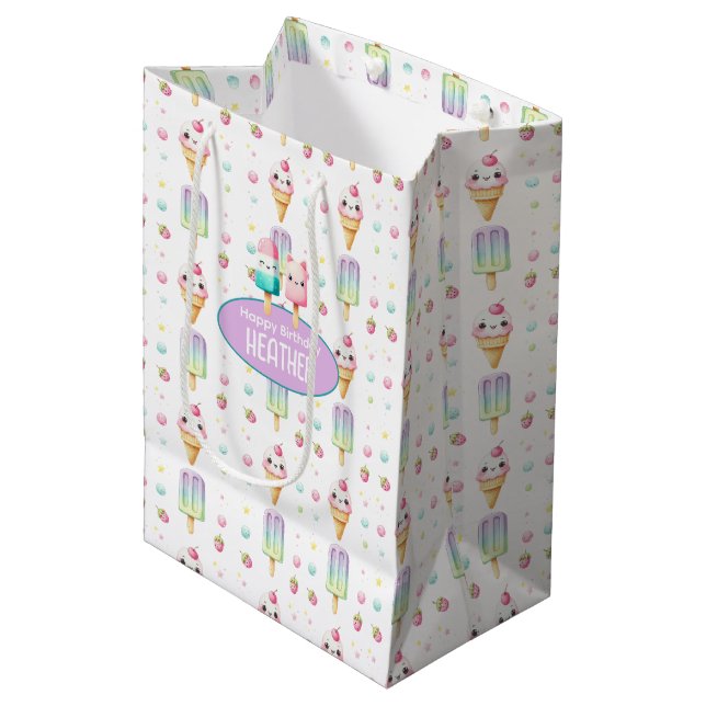 Sac Cadeau Moyen Cute Personnalisée IcePop été Anniversaire Filles (Devant Angle)