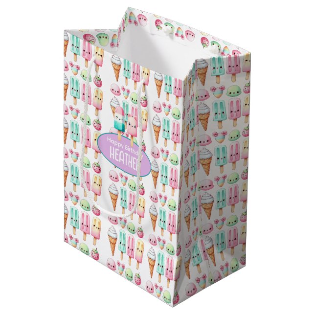 Sac Cadeau Moyen Cute Personnalisée IcePop été Anniversaire Filles (Devant Angle)