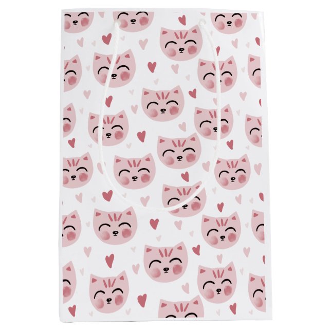 Sac Cadeau Moyen Cute Pink Kittens and Hearts Pattern for Kids (Devant)