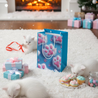 Sac Cadeau Moyen Cute Pink Paw Print Gift Bag