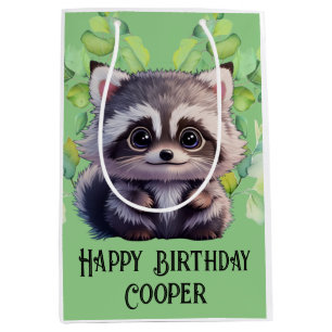 Sac Cadeau Moyen Cute raccoon animaux de forêt amis de forêt