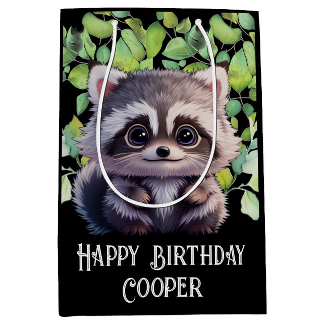 Sac Cadeau Moyen Cute raccoon animaux de forêt amis de forêt (Devant)