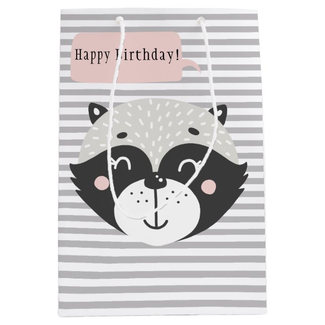 Sac Cadeau Moyen Cute Racoon Gris Gris Enfants Anniversaire Cadeau (Devant)
