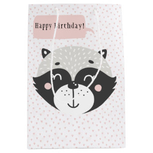 Sac Cadeau Moyen Cute Racoon - Pink Confetti Anniversaire de enfant