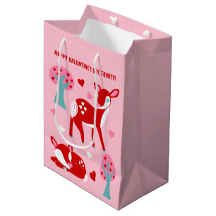 Sac Cadeau Moyen Cute Red Deer Valentine's Day Personnalisé