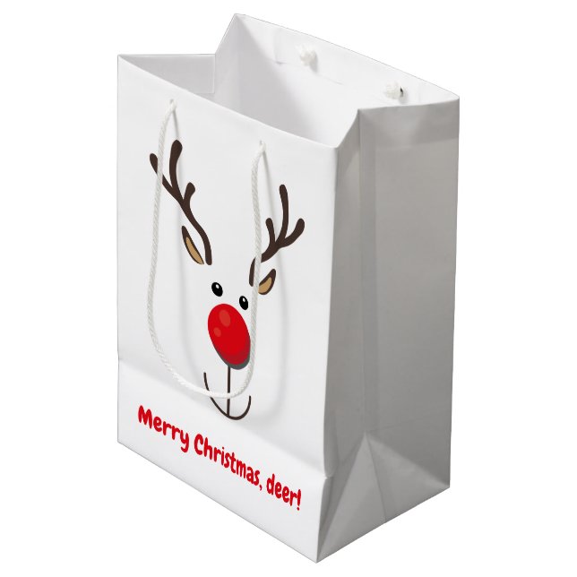 Sac Cadeau Moyen Cute Reindeer "Joyeux Noël, cerf" (Devant Angle)