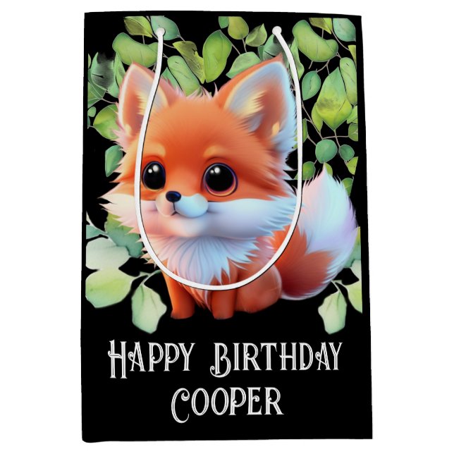 Sac Cadeau Moyen Cute renard dessin bois animaux forêt amis de la f (Devant)