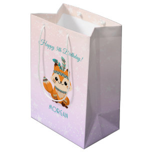 Sac Cadeau Moyen Cute Renard Indien, Nom N'Importe Quel Anniversair