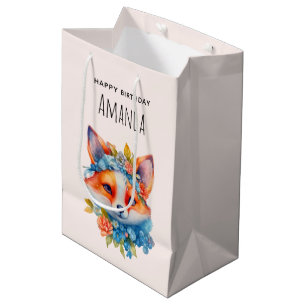 Sac Cadeau Moyen Cute Renard orange avec Couronne florale Anniversa