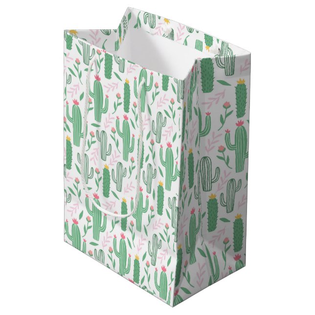 Sac Cadeau Moyen Cute Retro Cactus Baby shower Floral Succulent (Devant Angle)