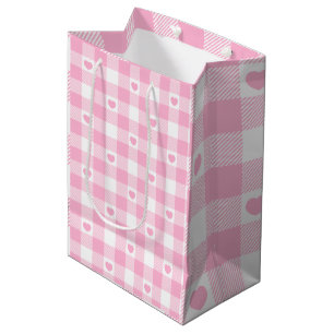 Sac Cadeau Moyen Cute Rose En vichy Vichy aux Coeurs