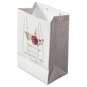Sac Cadeau Moyen Cute Rose Or Floral Unicorne N'importe quel âge An