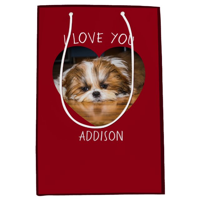 Sac Cadeau Moyen Cute shih tzu love Saint Valentin (Devant)