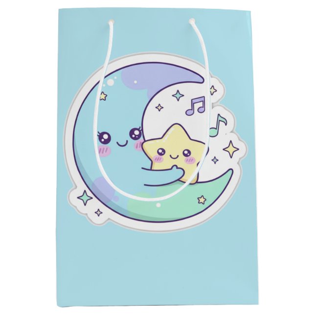 Sac Cadeau Moyen Cute Sleeping Moon & Stars Baby Blue Ramadan Gift  (Devant)