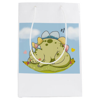 Sac Cadeau Moyen Cute Sleeping Stegosaurus Pastel Dinosaur Gift Bag