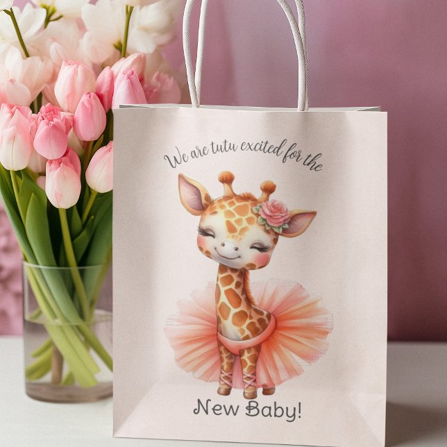 Sac Cadeau Moyen Cute Smiling Giraffe Ballerina Tutu New Baby (Créateur téléchargé)