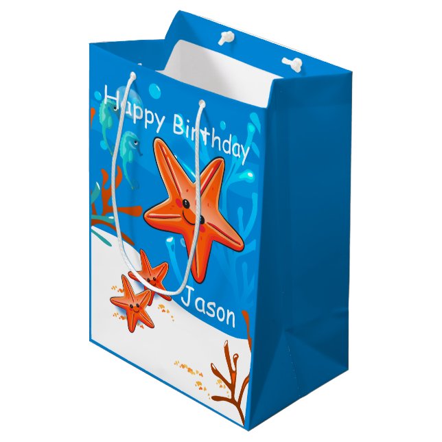 Sac Cadeau Moyen Cute Starfish Océan Aquatique Anniversaire Med Cad (Devant Angle)