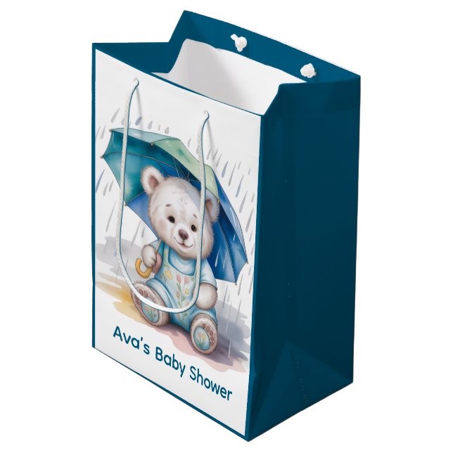 Sac Cadeau Moyen Cute Teddy Bear With Umbrella Boy Baby Shower (Devant Angle)