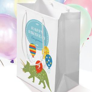 Sac Cadeau Moyen Cute Triceratops Dinosaur Ballons Nom personnalisé