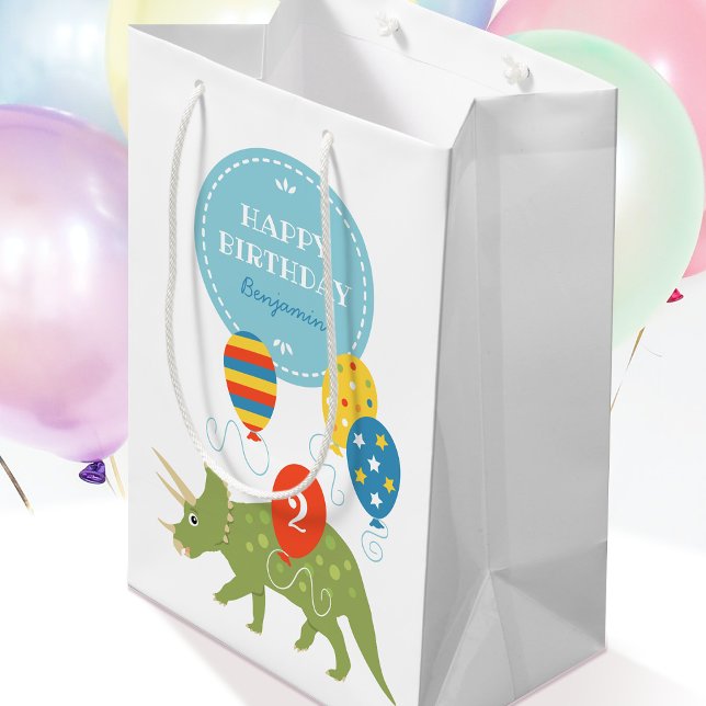 Sac Cadeau Moyen Cute Triceratops Dinosaur Ballons Nom personnalisé (Créateur téléchargé)