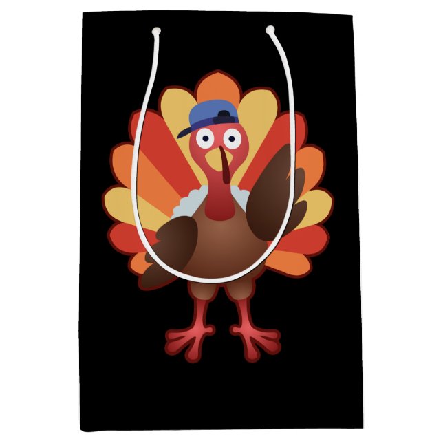 Sac Cadeau Moyen Cute Turquie Garçon Gobble - Don Thanksgiving (Devant)