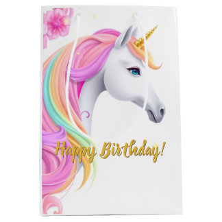Sac Cadeau Moyen Cute Unicorn Birthday Gift Bag