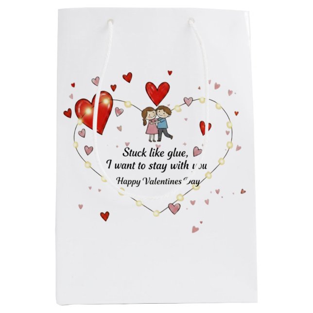 Sac Cadeau Moyen Cute Valentine's day couple hearts custom (Devant)