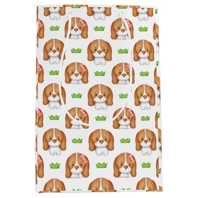 Sac Cadeau Moyen Cute Watercolor Beagle Dog Gift Bag (Devant)